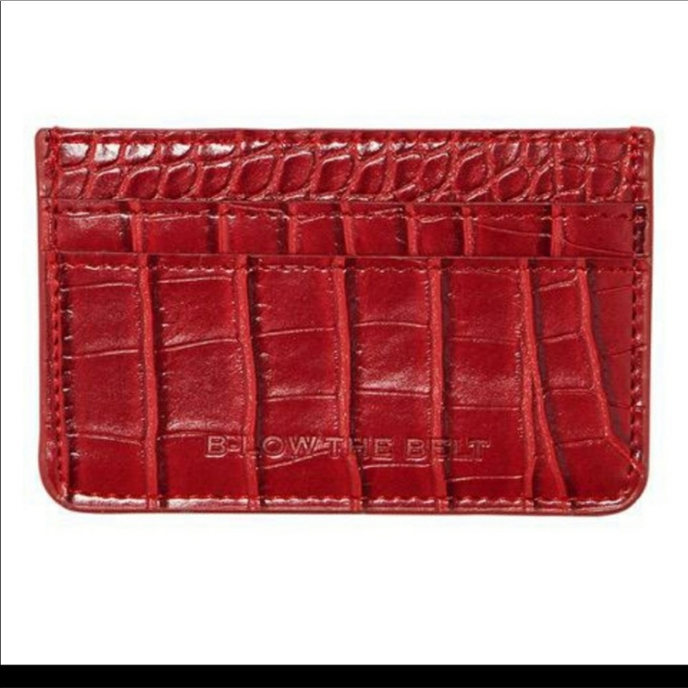 B-Low the Belt pink crocodile embossed card holder